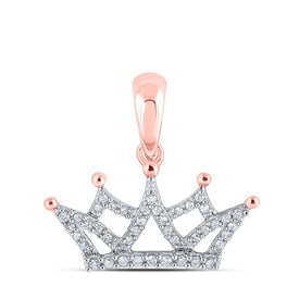 Regal Radiance: 10kt Rose Gold Womens Round Diamond Crown Pendant - Splendid Jewellery