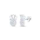 Regal Radiance: 10kt White Gold Womens Round Diamond Crown Earrings 1/5 Cttw - Splendid Jewellery
