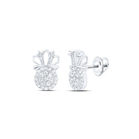 Regal Radiance: 10kt White Gold Womens Round Diamond Crown Earrings 1/5 Cttw - Splendid Jewellery