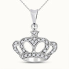 Regal Radiance: 10kt White Gold Womens Round Diamond Crown Pendant - Splendid Jewellery