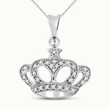 Load image into Gallery viewer, Regal Radiance: 10kt White Gold Womens Round Diamond Crown Pendant - Splendid Jewellery
