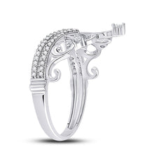 Load image into Gallery viewer, Regal Radiance: 10kt White Gold Womens Round Diamond Crown Tiara Fashion Ring 1/5 Cttw Side view from the 10Kt White Gold Womens Round Diamond Crown Tiara Fashion Ring 1 5 Cttwpin284727 collection by Splendid Jewellery