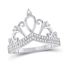 Load image into Gallery viewer, Regal Radiance: 10kt White Gold Womens Round Diamond Crown Tiara Fashion Ring 1/5 Cttw Top view from the 10Kt White Gold Womens Round Diamond Crown Tiara Fashion Ring 1 5 Cttwpin284727 collection by Splendid Jewellery