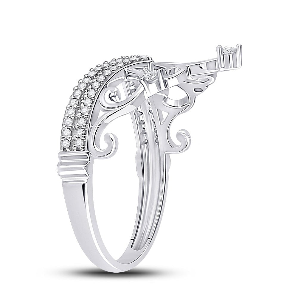 Regal Radiance: 10kt White Gold Womens Round Diamond Crown Tiara Fashion Ring 1/5 Cttw - Splendid Jewellery