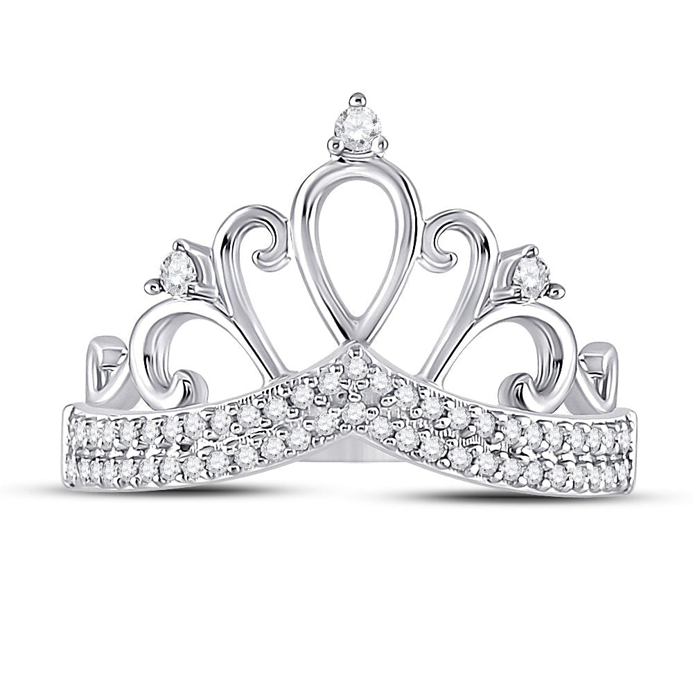 Regal Radiance: 10kt White Gold Womens Round Diamond Crown Tiara Fashion Ring 1/5 Cttw - Splendid Jewellery