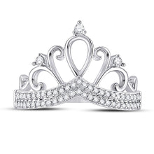 Load image into Gallery viewer, Regal Radiance: 10kt White Gold Womens Round Diamond Crown Tiara Fashion Ring 1/5 Cttw - Splendid Jewellery