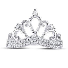 Regal Radiance: 10kt White Gold Womens Round Diamond Crown Tiara Fashion Ring 1/5 Cttw - Splendid Jewellery