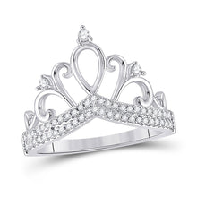 Load image into Gallery viewer, Regal Radiance: 10kt White Gold Womens Round Diamond Crown Tiara Fashion Ring 1/5 Cttw - Splendid Jewellery