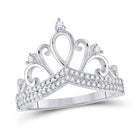 Regal Radiance: 10kt White Gold Womens Round Diamond Crown Tiara Fashion Ring 1/5 Cttw - Splendid Jewellery