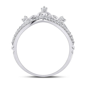 Regal Radiance: 10kt White Gold Womens Round Diamond Crown Tiara Fashion Ring 1/5 Cttw - Splendid Jewellery