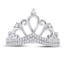 Load image into Gallery viewer, Regal Radiance: 10kt White Gold Womens Round Diamond Crown Tiara Fashion Ring 1/5 Cttw Front view from the 10Kt White Gold Womens Round Diamond Crown Tiara Fashion Ring 1 5 Cttwpin284727 collection by Splendid Jewellery