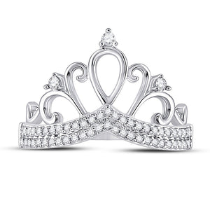 Regal Radiance: 10kt White Gold Womens Round Diamond Crown Tiara Fashion Ring 1/5 Cttw - Splendid Jewellery