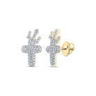 Regal Radiance: 10kt Yellow Gold Diamond Crown Cross Earrings - Splendid Jewellery