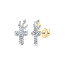 Load image into Gallery viewer, Regal Radiance: 10kt Yellow Gold Diamond Crown Cross Earrings - Splendid Jewellery