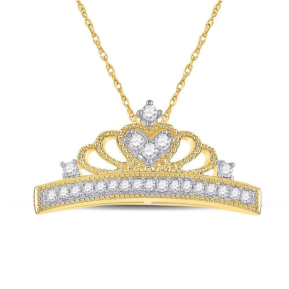 Regal Radiance: 10kt Yellow Gold Diamond Crown Fashion Pendant - Splendid Jewellery