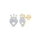 Regal Radiance: 10kt Yellow Gold Diamond Crown Heart Earrings - Splendid Jewellery