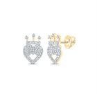 Regal Radiance: 10kt Yellow Gold Diamond Crown Heart Earrings - Splendid Jewellery