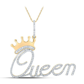 Regal Radiance: 10kt Yellow Gold Queen Crown Diamond Pendant - Splendid Jewellery