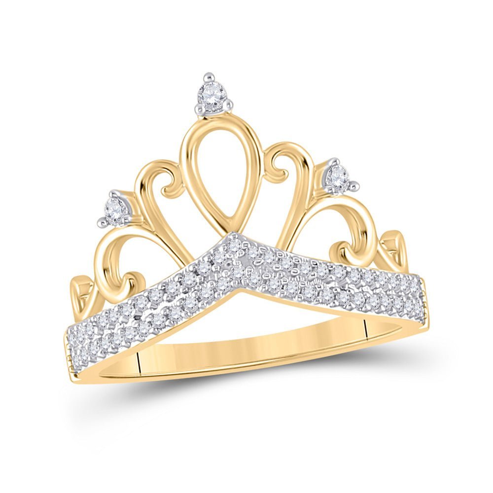 Regal Radiance: 10kt Yellow Gold Women's Diamond Crown Tiara Fashion Ring - Splendid Jewellery