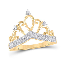 Regal Radiance: 10kt Yellow Gold Women's Diamond Crown Tiara Fashion Ring - Splendid Jewellery