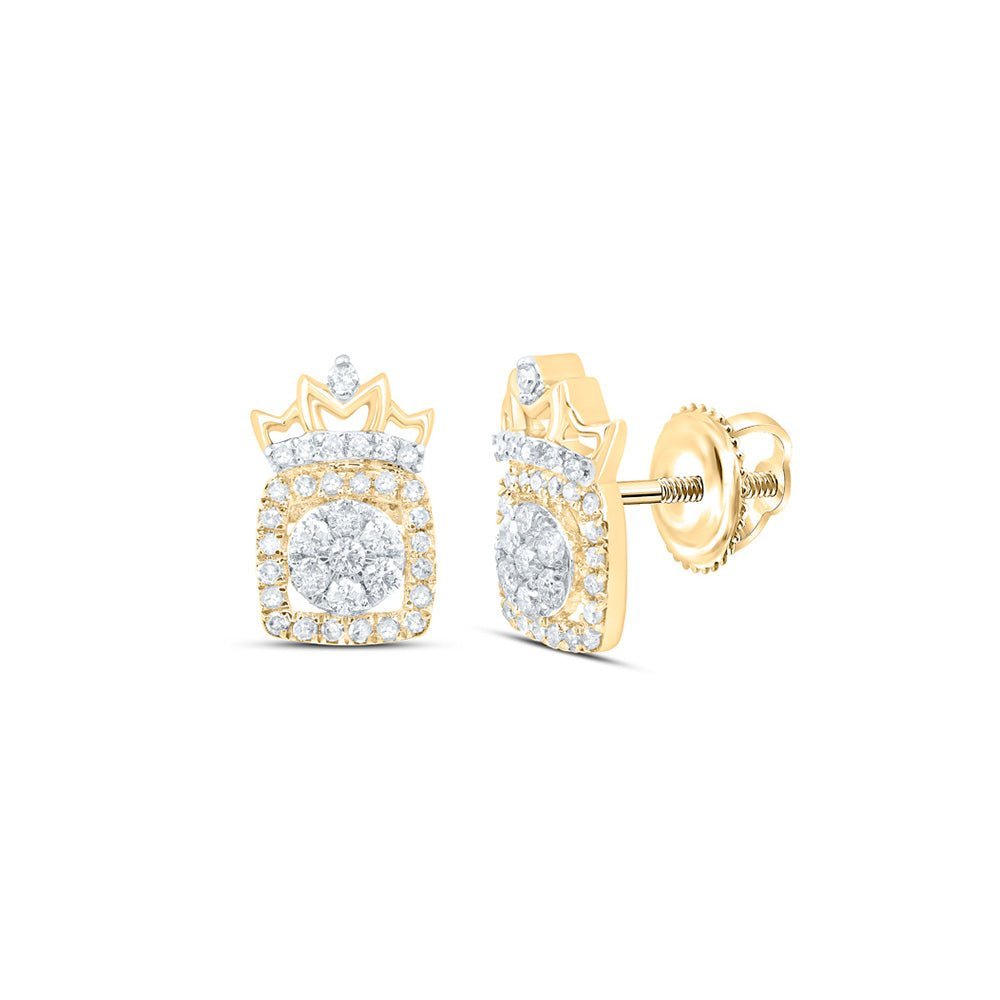 Regal Radiance: 10kt Yellow Gold Womens Round Diamond Crown Earrings 1/3 Cttw - Splendid Jewellery