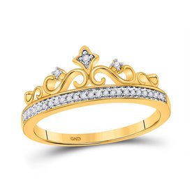 Regal Radiance: 10kt Yellow Gold Womens Round Diamond Crown Tiara Band Ring 1/10 Cttw - Splendid Jewellery
