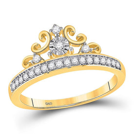 Regal Radiance: 10kt Yellow Gold Womens Round Diamond Crown Tiara Band Ring 1/5 Cttw - Splendid Jewellery