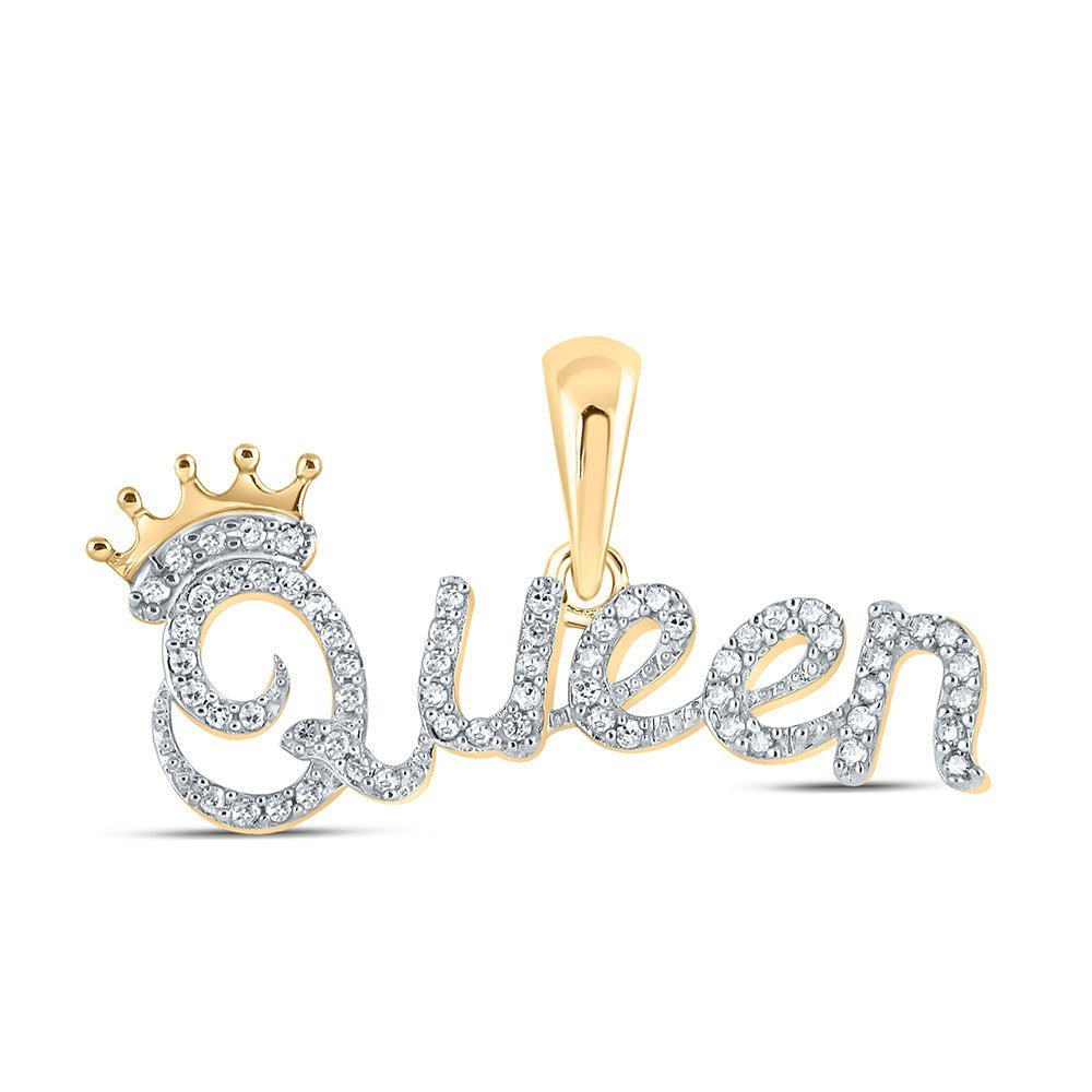 Regal Radiance: 10kt Yellow Gold Womens Round Diamond Queen Crown Fashion Pendant - Splendid Jewellery