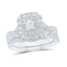 Load image into Gallery viewer, Regal Radiance 14kt White Gold Emerald Diamond Halo Bridal Wedding Ring Band Set - Splendid Jewellery