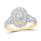 Regal Radiance: 14kt Yellow Gold Emerald Diamond Halo Bridal Wedding Engagement Ring 1 Cttw - Splendid Jewellery