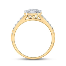 Load image into Gallery viewer, Regal Radiance: 14kt Yellow Gold Emerald Diamond Halo Bridal Wedding Engagement Ring 3/4 Cttw - Top View