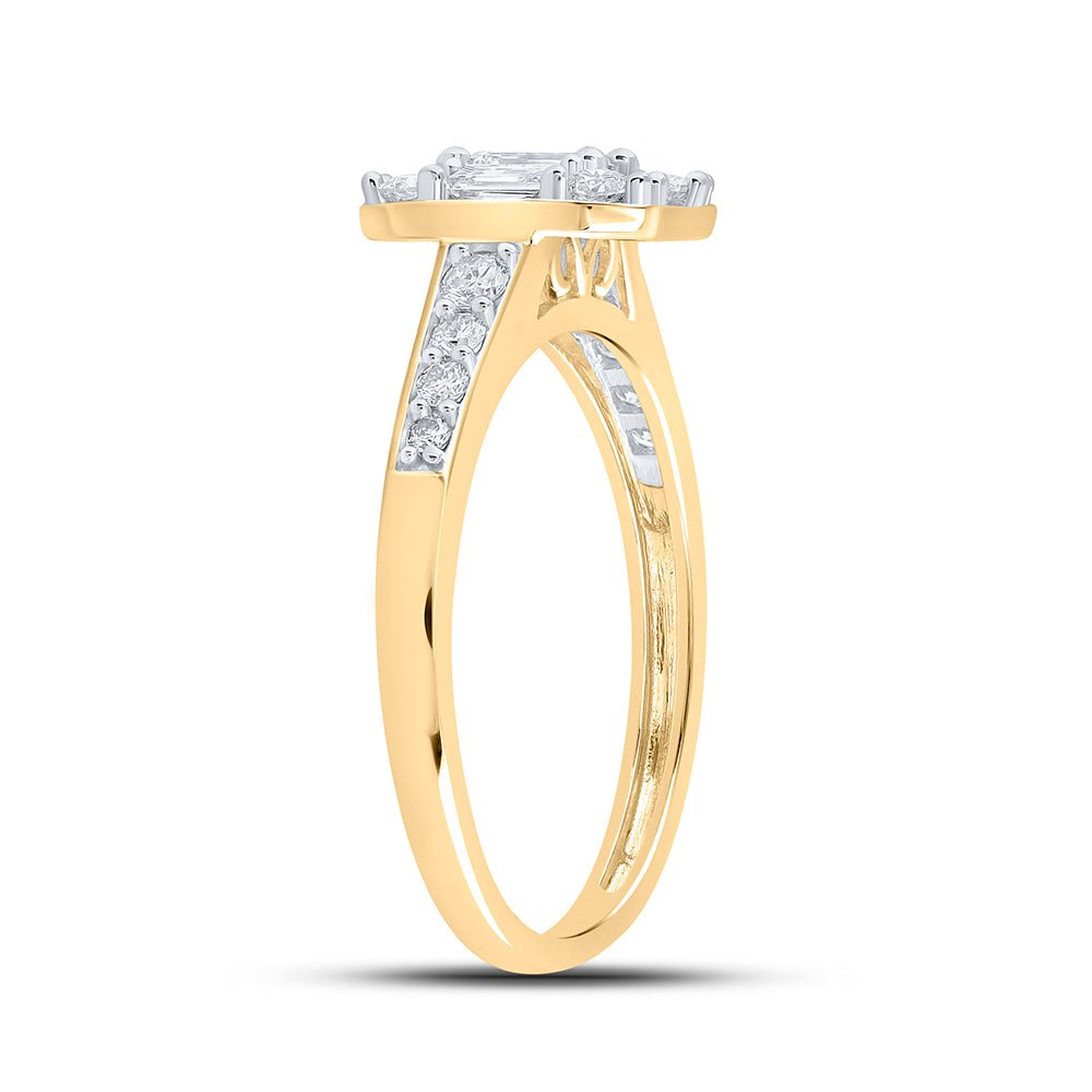 Regal Radiance: 14kt Yellow Gold Emerald Diamond Halo Bridal Wedding Engagement Ring 3/4 Cttw - Splendid Jewellery