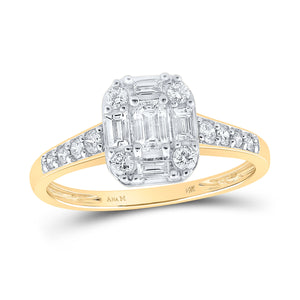 Regal Radiance: 14kt Yellow Gold Emerald Diamond Halo Bridal Wedding Engagement Ring 3/4 Cttw - Splendid Jewellery