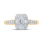 Regal Radiance: 14kt Yellow Gold Emerald Diamond Halo Bridal Wedding Engagement Ring 3/4 Cttw - Second Side View