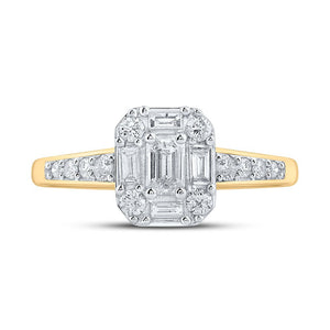 Regal Radiance: 14kt Yellow Gold Emerald Diamond Halo Bridal Wedding Engagement Ring 3/4 Cttw - Splendid Jewellery