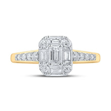 Load image into Gallery viewer, Regal Radiance: 14kt Yellow Gold Emerald Diamond Halo Bridal Wedding Engagement Ring 3/4 Cttw - Splendid Jewellery