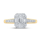 Regal Radiance: 14kt Yellow Gold Emerald Diamond Halo Bridal Wedding Engagement Ring 3/4 Cttw - Splendid Jewellery