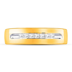 Regal Radiance 14kt Yellow Gold Men's Princess Diamond Wedding Band Ring 1/4 Cttw - Splendid Jewellery