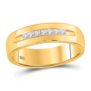 Regal Radiance 14kt Yellow Gold Men's Princess Diamond Wedding Band Ring 1/4 Cttw - Splendid Jewellery