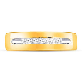 Regal Radiance 14kt Yellow Gold Men's Princess Diamond Wedding Band Ring 1/4 Cttw - Splendid Jewellery