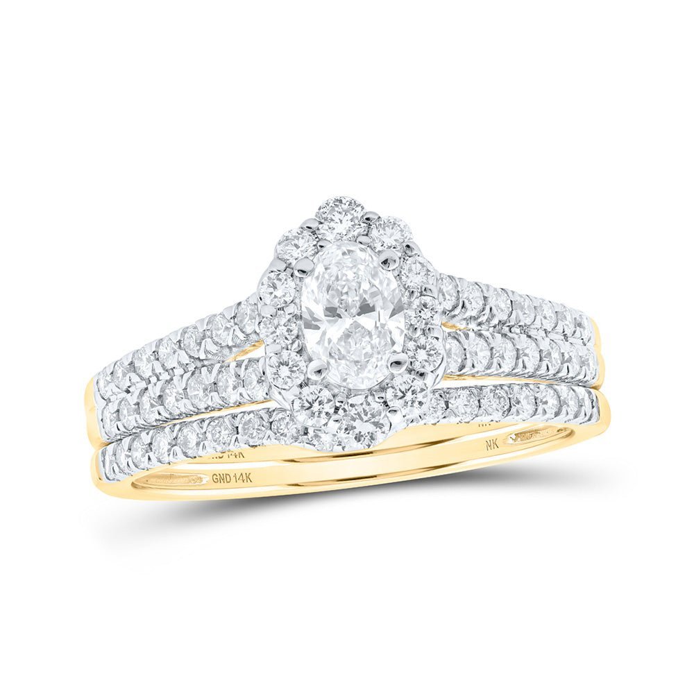 Regal Radiance 14kt Yellow Gold Oval Diamond Halo Bridal Wedding Ring Band Set - Splendid Jewellery