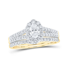 Regal Radiance 14kt Yellow Gold Oval Diamond Halo Bridal Wedding Ring Band Set - Splendid Jewellery