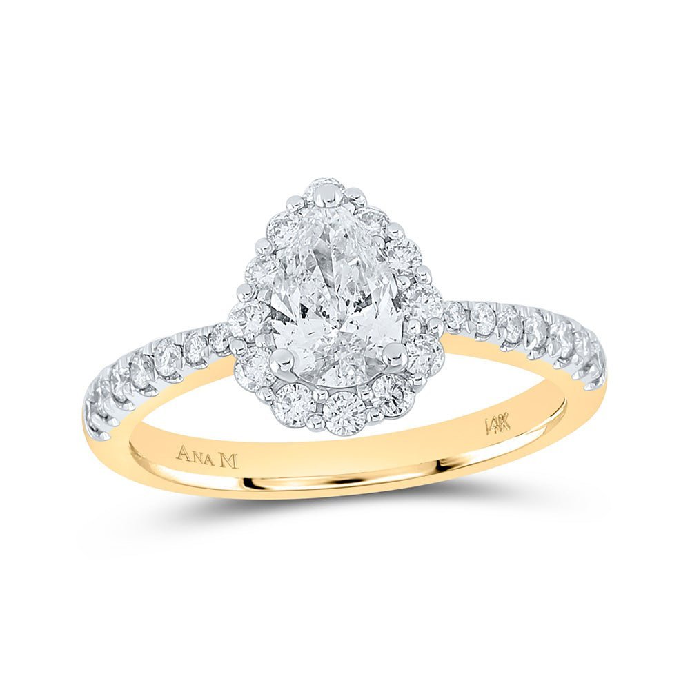 Regal Radiance: 14kt Yellow Gold Pear Diamond Halo Bridal Wedding Engagement Ring 1 - 1/5 Cttw - Splendid Jewellery