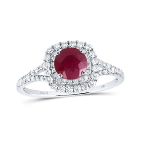 Regal Ruby Majesty: 14kt White Gold Women's Round Ruby Solitaire Bridal Wedding Engagement Ring 1 - 3/8 Cttw - Splendid Jewellery
