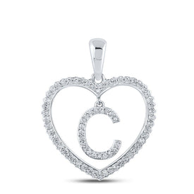 Romantic Brilliance: 10kt White Gold Diamond Heart C Letter Pendant - Splendid Jewellery