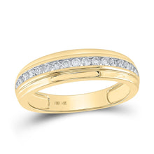 Load image into Gallery viewer, Romantic Brilliance: 14kt Yellow Gold His Hers Round Diamond Cluster Wedding Set - Side View