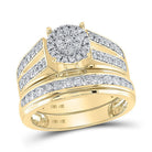 Romantic Brilliance: 14kt Yellow Gold His Hers Round Diamond Cluster Wedding Set - Splendid Jewellery