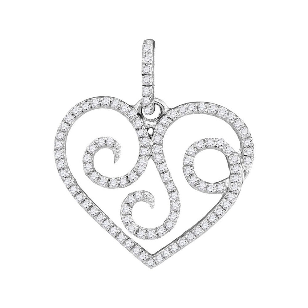 Romantic Diamond Curl Heart Pendant in 10kt White Gold - Splendid Jewellery