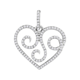 Romantic Diamond Curl Heart Pendant in 10kt White Gold - Splendid Jewellery