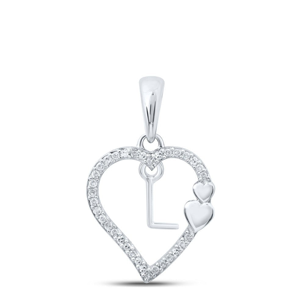 Romantic Diamond Heart Initial Pendant in 10kt White Gold - Splendid Jewellery